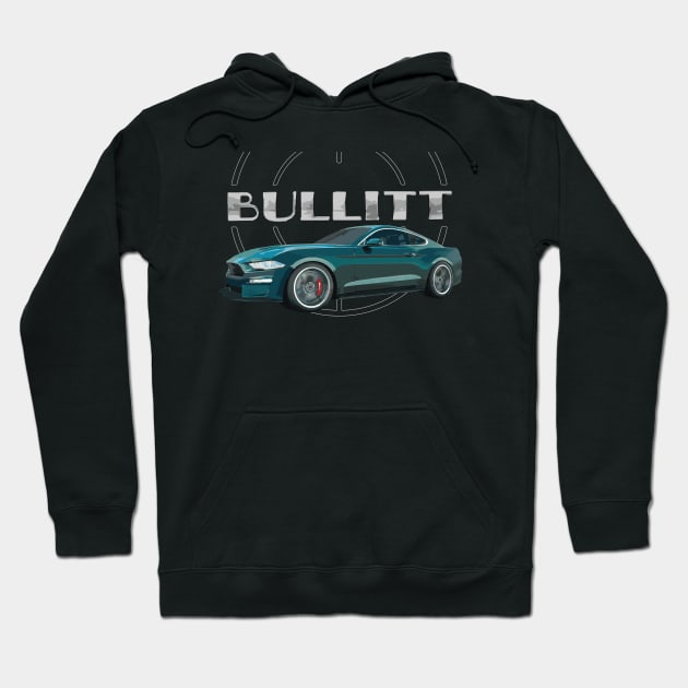 bullitt Green Mustang GT 5.0L V8 Classic steve mcqueen Muscle Car Hoodie by cowtown_cowboy